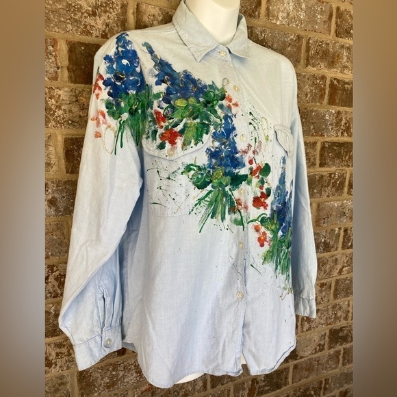 ASC International Clothing Andrew Sports Oversized Topstitch Denim Blouse - Picture 3 of 12